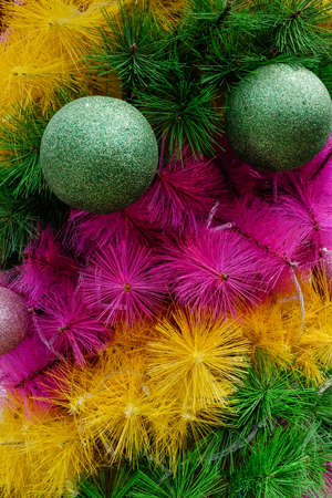 colorful Christmas tree decoration ball closeup viewの写真素材