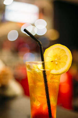 Ice lemon tea with ice in a glassの写真素材