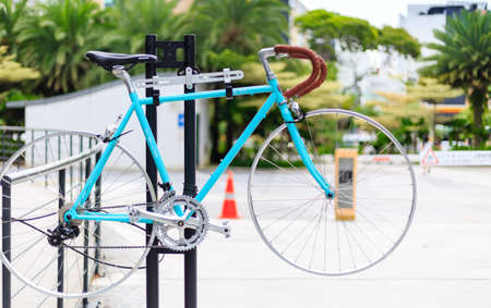 Singapore-11 MAY 2018:vintage design bike hanging out for displayの写真素材