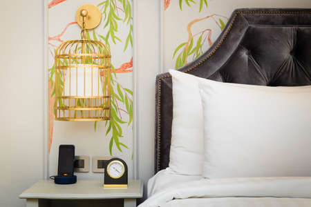vintage style bed in bed room closeup view