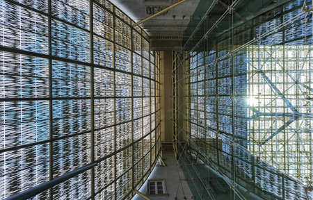 Singapore-05 MAY 2018: Singapore National Gallery glass facade detail view