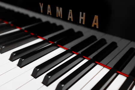 Singapore-03 MAR 2018: YAMAHA brand piano keyboard closeup view backgroundのeditorial素材