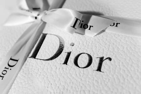 Singapore-17 MAR 2018:Logo of DIOR on the gift box. Producer and maker of fashionのeditorial素材