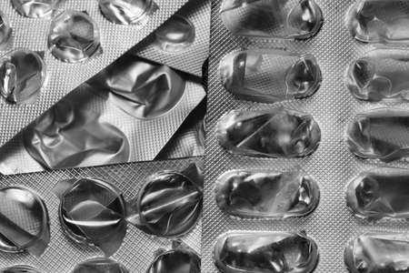 Collection of used tablet and pill coverの写真素材