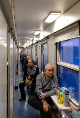 China,Harbin city-30 JAN 2018: people go back home in the train compartmentのeditorial素材