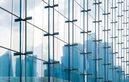 blue color glass building facade detail view