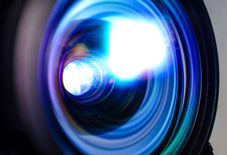 Projector shiny colorful glass lens closeup macro viewの写真素材