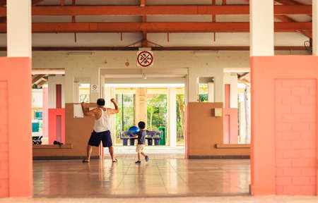 Singapore-05 OCT 2019: child play in HDB function room open spaceのeditorial素材
