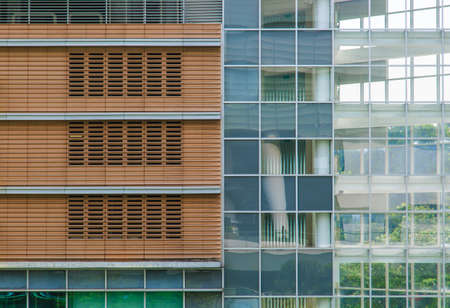 wood and glass building facade background viewの写真素材