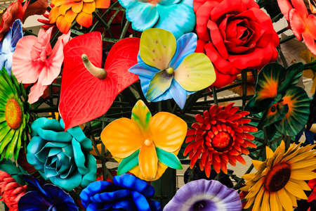 metal colorful flowers background closeup detail viewの写真素材