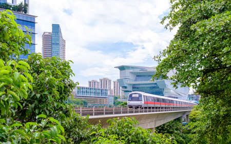 Singapore-22 DEC 2017: Singapore mrt train view from green forest