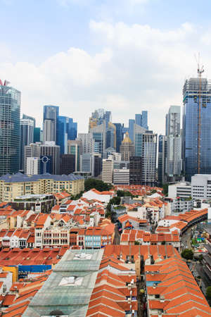 Singapore-14 DEC 2018: Singapore financial district as seen from Chinatown. Chinatown is an ethnic neighborhood featuring distinctly Chinese cultural elements and historically concentrated ethnic.のeditorial素材