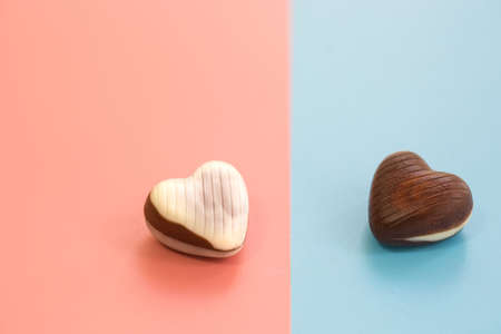 chocolate heart Valentine's day on pink background for textureの写真素材
