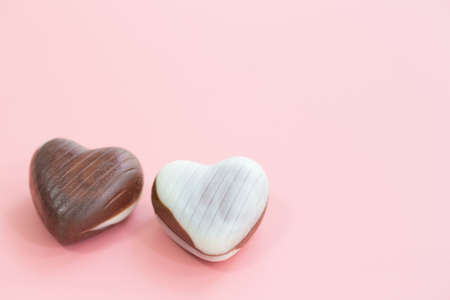 chocolate heart Valentine's day on pink background for textureの写真素材