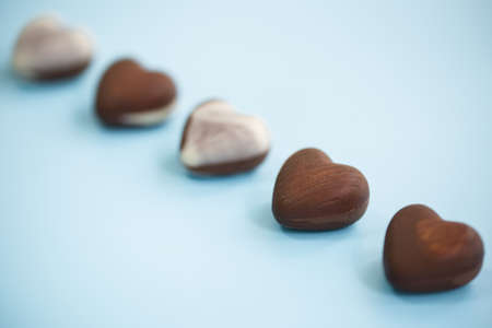 chocolate heart Valentine's day on blue background for textureの写真素材