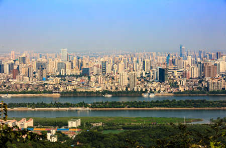 Hunan,changsha-07 SEP 2019: changsha city core area and xiangjiang river aerial viewのeditorial素材