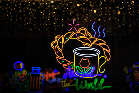 lovely LED coffee lighting in the darkの写真素材