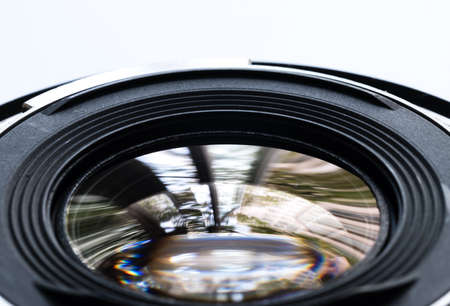 Camera lens with lense reflections macro viewの写真素材