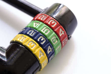 Closeup of rusty metal combination lock viewの写真素材