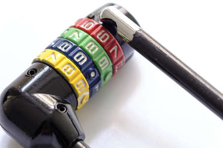 Closeup of rusty metal combination lock viewの写真素材