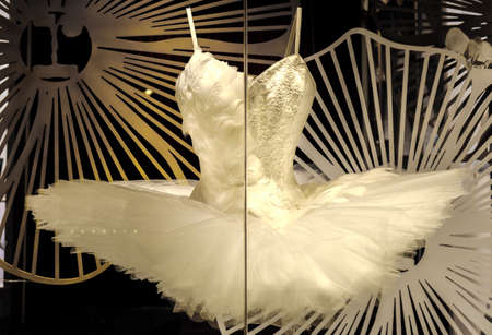 beautiful white color Ballet skirt hang in the windowの写真素材