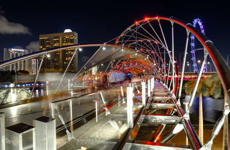 Singapore-26 FEB 2020: light Helix bridge at night in Singaporeのeditorial素材