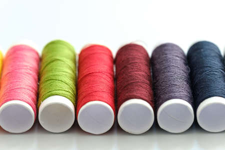 Close up macro view of colorful yarn reelsの写真素材