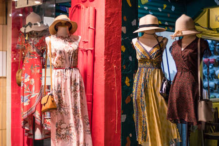 woman street shop clothing in summer day fashionの写真素材