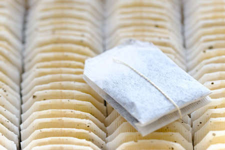 Teabag close-up macro view in tea packagingの写真素材