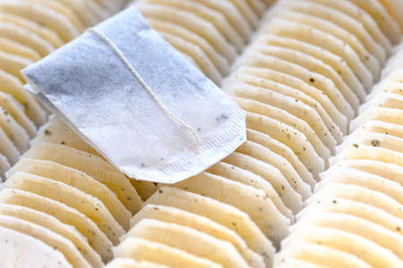 Teabag close-up macro view in tea packagingの写真素材