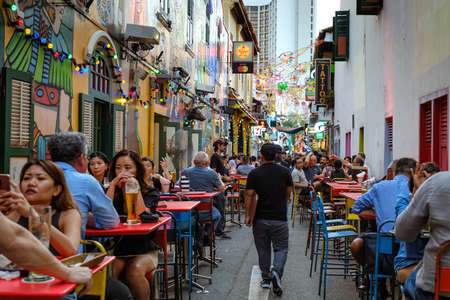 Singapore-13 MAR 2020: People in Haji Lane. It is a famous place for tourists.のeditorial素材