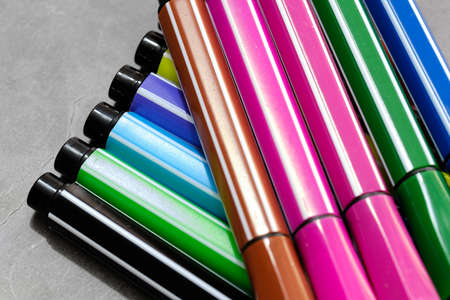 colored markers isolated on the white backgroundの写真素材