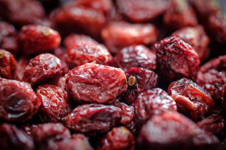 Dry organic cranberries, top view. Overhead. Close-up.の写真素材