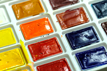 beautiful difference watercolor filled in palette dishの写真素材
