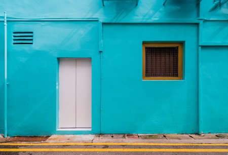 vintage style blue color small building facade viewの写真素材