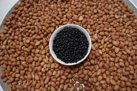 raw peanut and black beanの写真素材