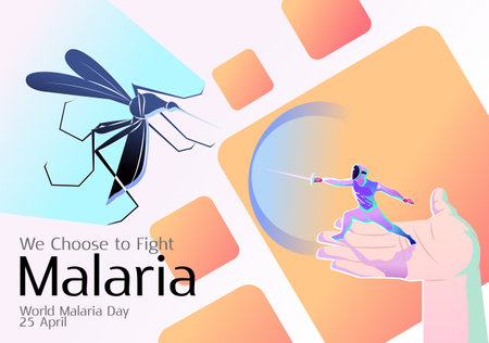 World Malaria Day, healthcare, medical concept. Vector illustration a man with fencing who fight against malaria. Vector illustration for website banner, poster, cover, UI, Landing page, Magazine, Article etc.のイラスト素材