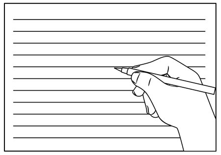 illlustration of a person holds pen and write in the blank paper with various angle .Vector isolated illustration . For article ,page ,cover ,poster ,banner ,motion graphic ,explainer video etc.のイラスト素材