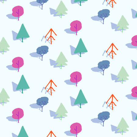 Forest Seamless Pattern . Vector Illustration of Hand Drawn of Various Tree . For Background ,Cover ,Wallpaper ,Novel ,Poster ,Comic ,Kid Magazine , Banner etc.のイラスト素材