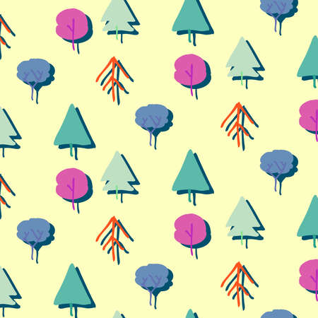 Forest Seamless Pattern . Vector Illustration of Hand Drawn of Various Tree . For Background ,Cover ,Wallpaper ,Novel ,Poster ,Comic ,Kid Magazine , Banner etc.のイラスト素材