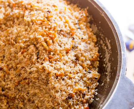 Large pot with Uzbek pilaf