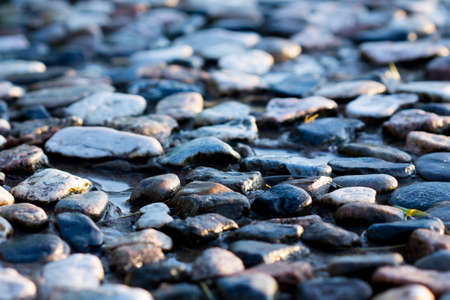 Closeup of old street gravel pavement textureの写真素材
