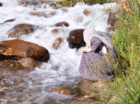 Muslim Woman near the riverの写真素材