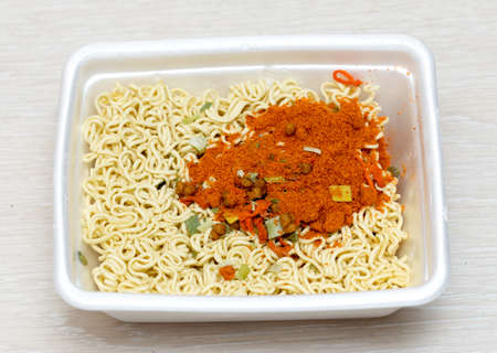 Raw food noodles on the tableの写真素材