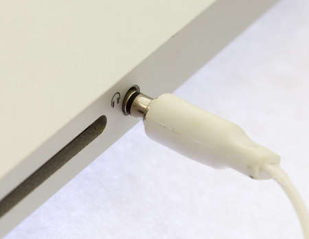 USB earphone and microphone jack on computerの写真素材
