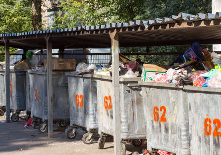 in the yard of the iron trash cansの写真素材