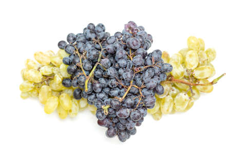 two kinds of grapes on a white backgroundの写真素材