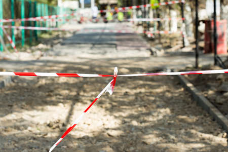 the curb, sidewalk, gravel, repair roads, repair of the surrounding groundsの写真素材