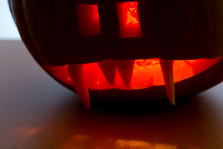 Halloween pumpkin isolated on black backgroundの写真素材