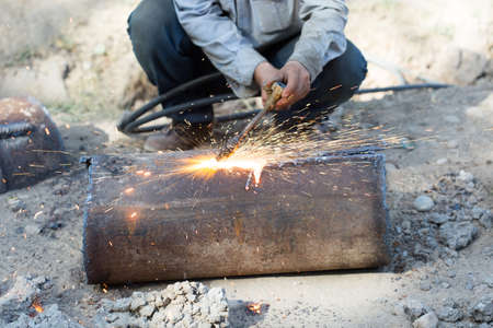 metal cutting with acetylene torchの写真素材